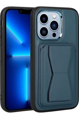 Apple Uyumlu iPhone 12 Pro Max Kılıf Kartlıklı Standlı Pu Deri Zore Memo Kapak Lacivert