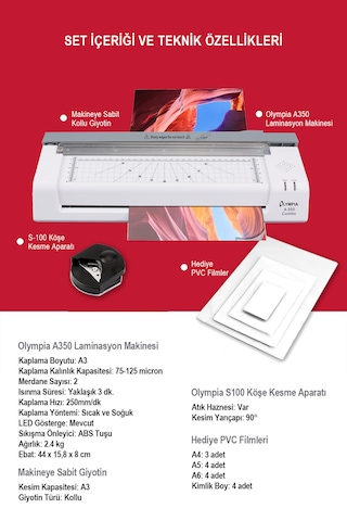 Olympia A350 Combo A3 Laminasyon Makinesi + 15 PVC Filmi