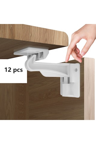Hangfox 12 Adet Bebek Güven Kilitleri, Gizli Tasarım Çekmece Dolap Kilitleri, Geniş Yapıştırıcı Alanı İle Çocuk Koruma Aleti Beyaz