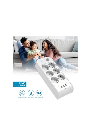 Polosmart MP10 Beyaz Termal Akım Korumalı Uzatma Kablosu 2 M 6'lı