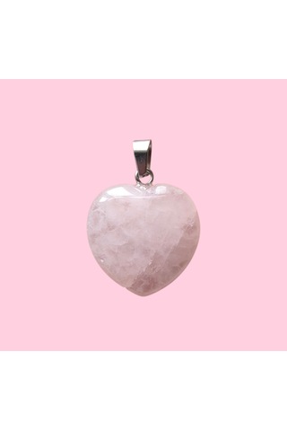 Doğal Taş - Pembe Kuvars Kalp Kolye Açık Pembe
