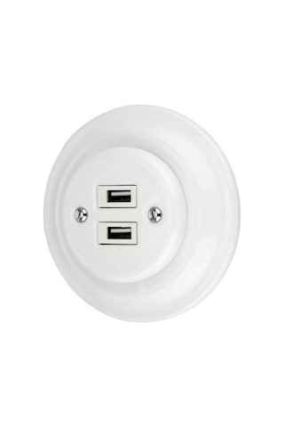 Sıva Altı Porselen Retro Usb Priz 2 Li Set Beyaz