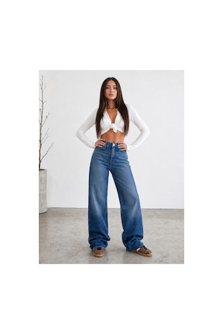 Bluemarlin Yüksek Bel Mavi Ön İşlemli Boru Paça Denim/kot Jeans Pantolon Mavi