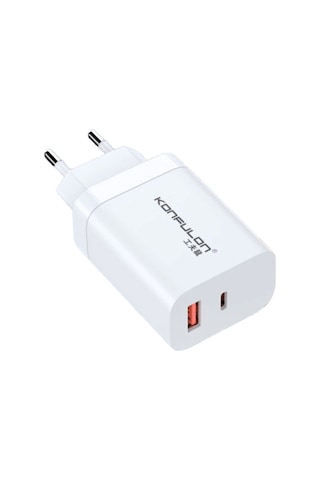C99q 65w Pd Destekli Type-c Ve Usb Çift Çıkışlı Hızlı Şarj Adaptörü - Beyaz