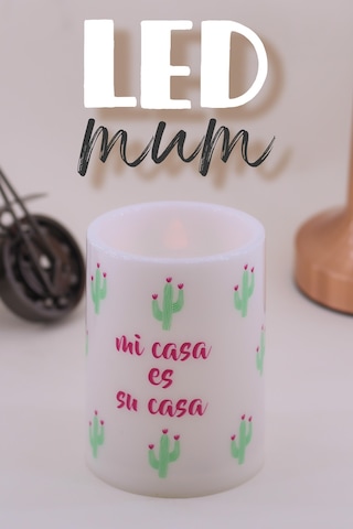 Kaktüs Led Mum Bardak Tipi Pilli Dumansız Alevli Dekoratif Yapay Mum Işıldak Dekor Lambası 10 Cm