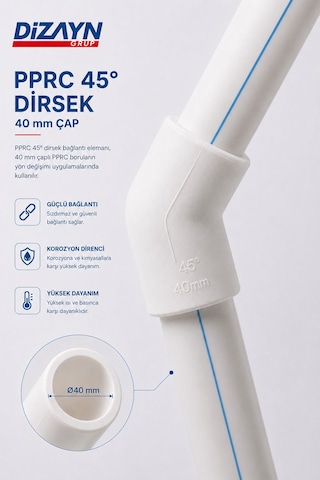 Dizayn Pprc 45 Derece Dirsek 40 Mm 20 Adet Pn25 Temiz Su Tesisat Boru Ek Parçası