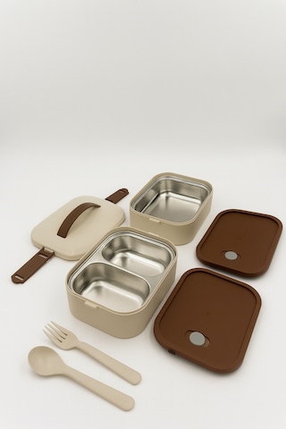 Tier - 2 Katlı Sızdırmaz Kapaklı Lunchbox 1000 Ml Krem