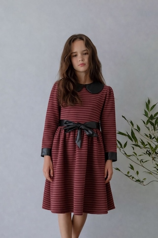 Fesshera Kids Kız Çocuk Elbise Suni Deri Detaylı Bebe Yaka Sırtı Fermuarlı Şık Elbise Pembe