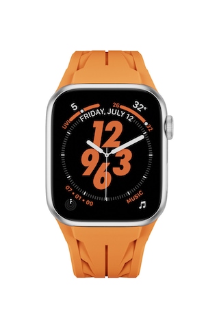 Apple Watch Ultra 49mm Uyumlu Krd-127 Metal Tokalı Silikon Kordon Turuncu