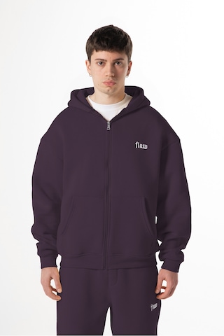 Flaw Nakışlı Zip Hoodie-28828 Mürdüm