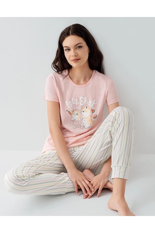 Kocabey Kısa Kol Pijama Takımı Pembe