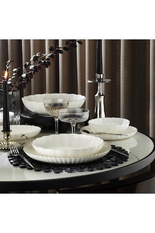 Kütahya Porselen Bone Luz Form Yemek Takımı Platin Fıle 52 Parça 12 Kişilik Bnlzf52yt220 Çok Renkli