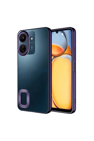 Xiaomi Poco C65 Kılıf Kamera Korumalı Logo Gösteren Zore Omega Kapak Derin Mor