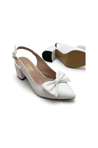 Rayvora Kadın Şık Fiyonk Detaylı Orta Topuk Slingback Günlük Ve Abiye Stiletto Klasik Topuklu Ayakkabı Beyaz