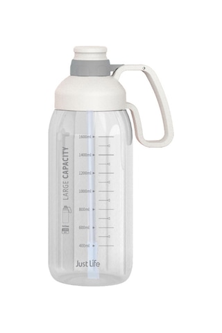 Yaleker 1.8l Büyük Kapasiteli Tritan Matara, Çizgili Ölçü, Pipetli, Sızıntısız Kapağı Ve Sağlam Kollü, Spor, Kamp, Seyahat İçin Beyaz Beyaz