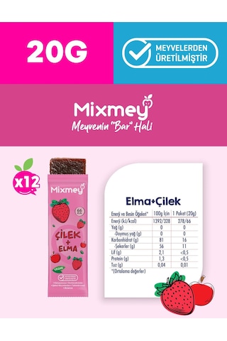 Mixmey Çilek Böğürtlen Karma Meyve Barı 24 Adet | Sağlıklı Atıştırmalıklar Vegan, Glutensiz 20gr X 24 Adet