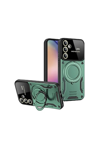 Newface Samsung Galaxy Uyumlu S24 Fe Kılıf Joy Lens Standlı Kapak - Glblseme - 30 Koyu Yeşil
