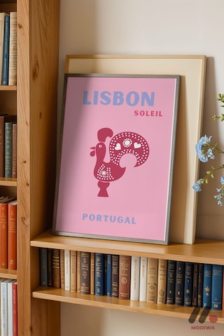 Lizbon Portekiz Posteri, Siyah Çerçeveli Duvar Tablosu - Seyahat Severlere Hediye