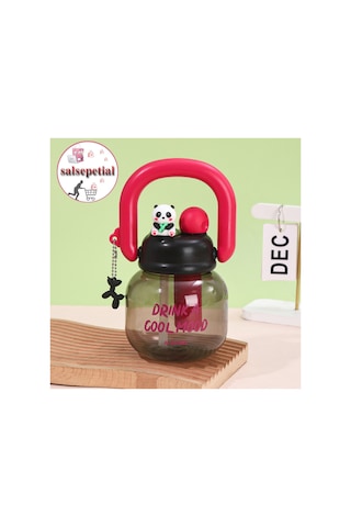 Panda Su Matarası Kawaii Suluk Panda Figürlü Su Şişesi Panda Matara Pipetli Matara Aroma Filtresi Detox Filtreli Charmlı Sevimli Panda Suluk 800ml Kırmızı