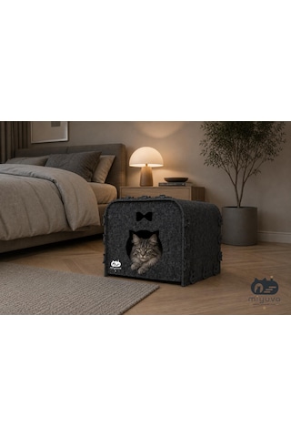 Keçe Kedi Evi Demonte, Yıkanabilir, Taşınabilir Kedi Kulübesi Küp Gri