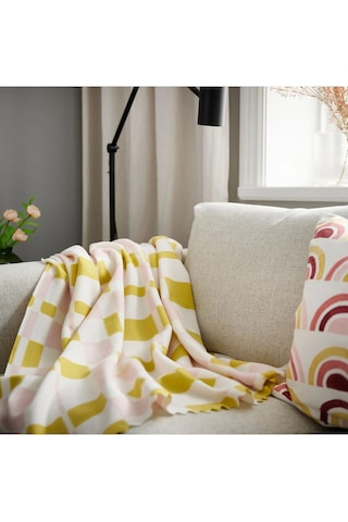 İkea Svartfıbbla Beyaz-mavi-yeşil 120x160 Cm Örtü Pembe - Sarı Pembe - Sarı
