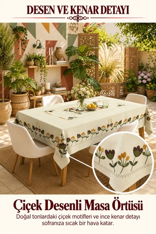 Vivanni Home Yıkanabilir Dikdörtgen Masa Örtüsü Günlük Kullanıma Uygun Pratik Ve Uzun Ömürlü Yeşil Çiçekli