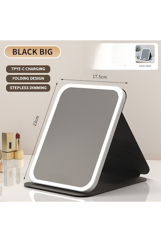 Geeroyoo Usb Şarjlı Led Makyaj Aynası - Üç Renk Işık, Dokunmatik Parlaklık, Çekirdekli Tasarım, Taşınabilir Ve Katlanabilir, Masaüstü/seyahat Kullanıma Uygun Siyah Büyük Boy Siyah Büyük Şarjlı Üç Renkli Işık Hd Ayna Dokunmatik Aydınlatma - Doğal Işık