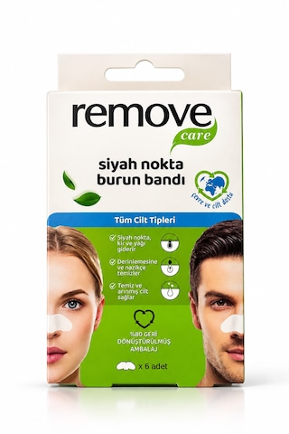 Remove Care Siyah Nokta Burun Bandı 6 Adet Gözenek Temizleyici, Siyah Nokta Ve Fazla Yağ Temizleme Bandı, Tüm Cilt Tipleri