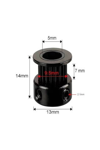 Koodmax Gt2 16 Diş 5mm Alüminyum Alaşım Dişli Senkron Zamanlama Kayışı Kasnağı - Siyah