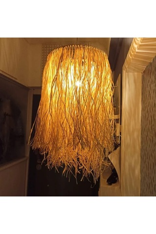 Hasır Doğal Saçaklı 28 Cm Dekoratif Rafya Avize Sarı Bej - Sarı