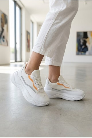 Shoetek Yaswe Kadın Sneakers Bağcıklı Spor Ayakkabı Turuncu/beyaz Deri