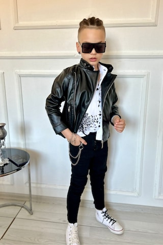 Modavals Erkek Çocuk 4 Parça Deri Ceket Kot Pantolon Kombin - 574283691 Siyah