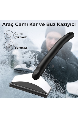 Polham 25cm Ergonomik Araç Camı Kar Kazıyıcı, Çizik Yapmaz, Eli Yormaz Pratik Kar Ve Buz Kazıyıcı Siyah