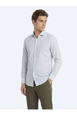 Kip Yeşil Düz Regular Fit Uzun Dokuma Casual Pamuk Karışımlı Gömlek
