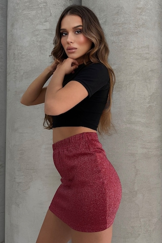 Lesa Wear Yüksel Bel Simli Mini Kalem Etek Bordo