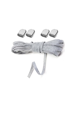 Akıllı Kilitli Ayarlanabilir Gümüş Simli 6 Mm Lastik Pratik Bağcık 1 Çift Gümüş