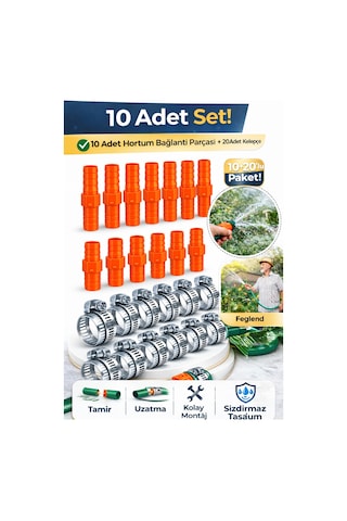 1/2 Hortum Ekleme Aparatı Seti 10 Adet Bağlantı Aparatı Ve 20 Adet Kelepçe Dahil Hortum Seti 1