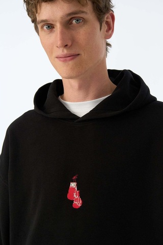 Socrates Dergi Boxing Gloves Supersoft Cepli Hoodie - Siyah SIYAH