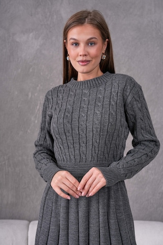 Flex Fashıon Saç Örgülü Trend Popüler Triko Mini Elbise Koyu Gri - 662242424 Koyu Gri - 662242424 Koyu Gri