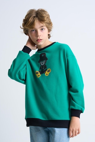 Alexandergardi Alexandergardı Baskılı Bisiklet Yaka Çocuk Sweatshirt Koyu Yeşil