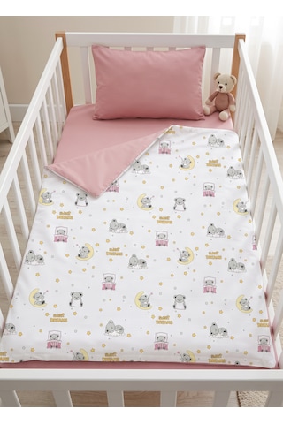 %100 Pamuklu Sweet Dreams Sevimli Koala Desenli 3 Parça Bebek Nevresim Takımı - Pembe 3'lü Bebek Uyku Seti Pembe - Beyaz