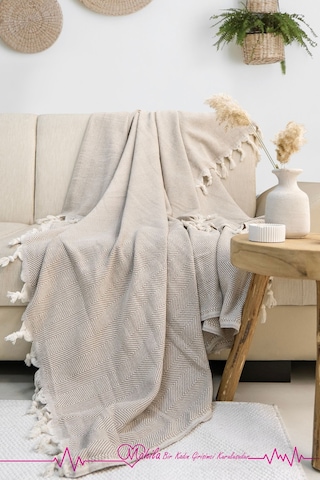 Klasik Pamuklu Koltuk Örtüsü 180x210cm Balık Sırtı Desen Koltuk Örtüsü Bej