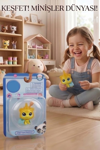 3 Parça Minişler Pet Shop Işıklı Toplu Kutulu Tekli Oyuncak Figürü - Bal Şapkalı Sarı Kedi