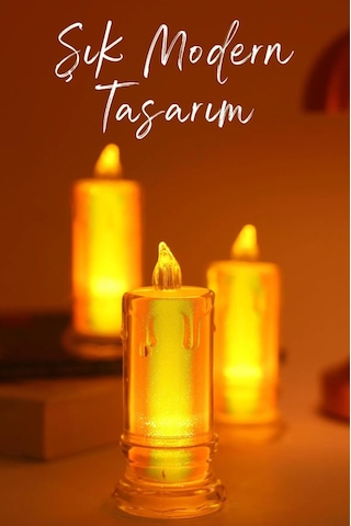 3 Adet Led Mum Simli Tipi Pil Dahil Dumansız Alev Ledli Yapay Dekoratif Mum Işığı Büyük Pt423 ŞEFFAF