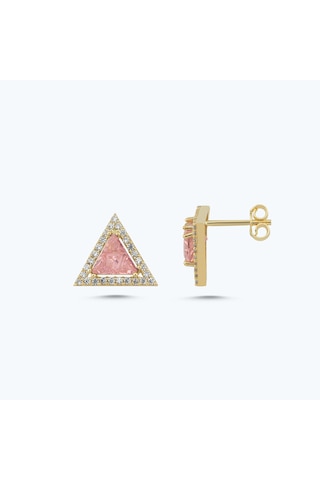 Altınbaş Pembe Taşlı Altın Üçgen Küpe Akp0231-y-25649-p Çok Renkli