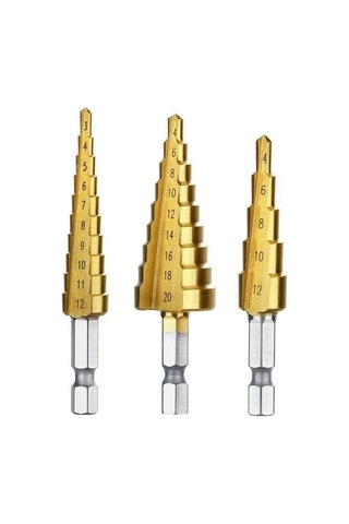 Ccgloball 3-12mm/4-12mm/4-20mm Hss Düz Yuvası Adım Matkap Ucu Titanyum Kaplamalı Ahşap Metal Delik Çekirdek Konik Matkap Aracı Seti