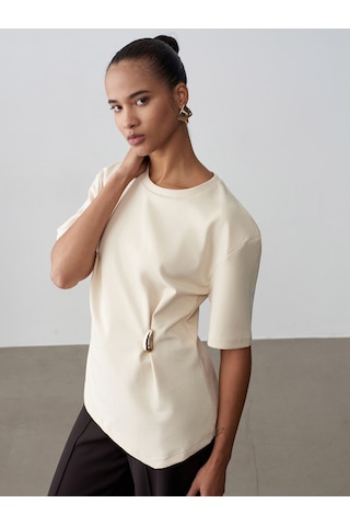 Dilvin 32445 Aksesuar Detaylı Basic T-shirt-taş Taş