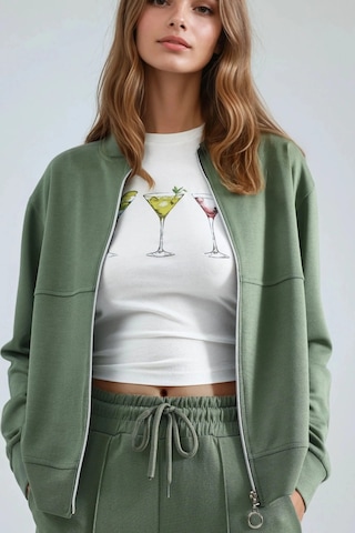 Fiolin Modal Dokulu Fermuarlı Sweatshirt & Nervürlü Pantolon Takımı haki