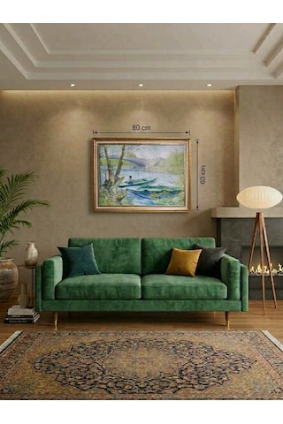 Vintage Gold Çerçeveli Van Gogh İlk Baharda Balık Avı Tablosu 60x80 Cm
