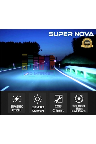 Supernova Buz Mavi H7 Simsek Etkili Zenon Cob Led Xenon Led Headl